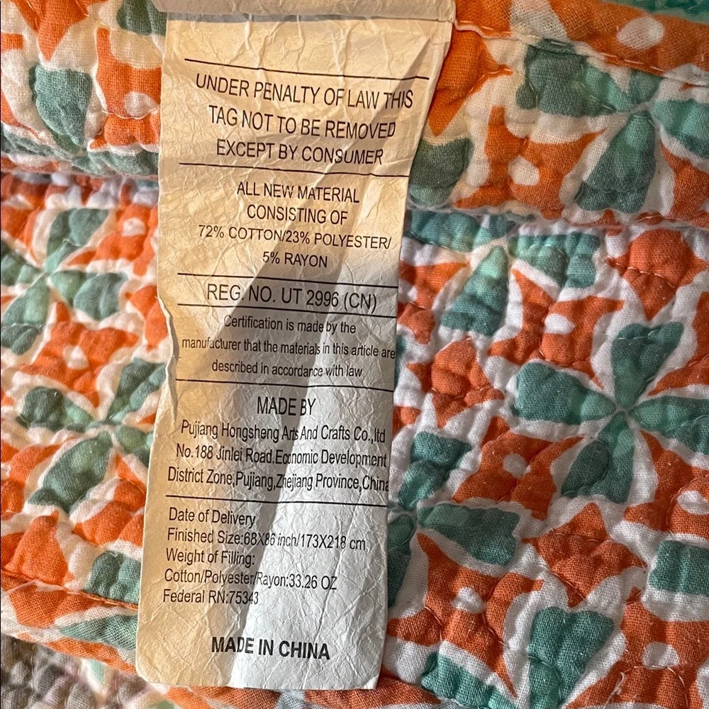 Cynthia Rowley Teal and Orange Floral Quilt